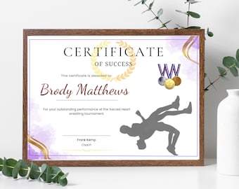 Plantilla de certificado de lucha libre: descarga instantánea, diseño totalmente personalizable de alta calidad para reconocer los logros de un individuo o equipo