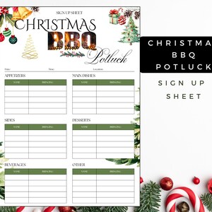 Christmas BBQ Potluck, Potluck Sign Up Sheet, Potluck Dinner, Food Sign Up, Potluck Template, Holiday Potluck
