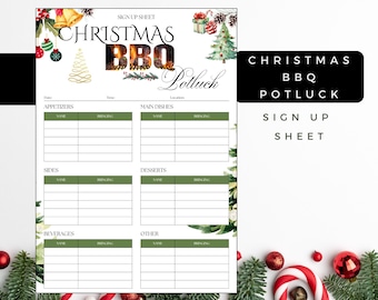 Cena de barbacoa navideña, hoja de inscripción para cenas compartidas, cena compartida, inscripción para comidas, plantilla para cenas compartidas, cena compartida festiva