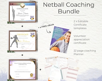 Paquete de formación para entrenadores de netball, plantillas de certificados editables (descarga digital)