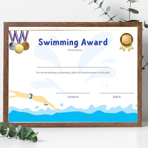 Swim class Certificate Template - Swimming lessons, Learn to swim, Adult swim lessons, Private swim lessons. Instant Download,