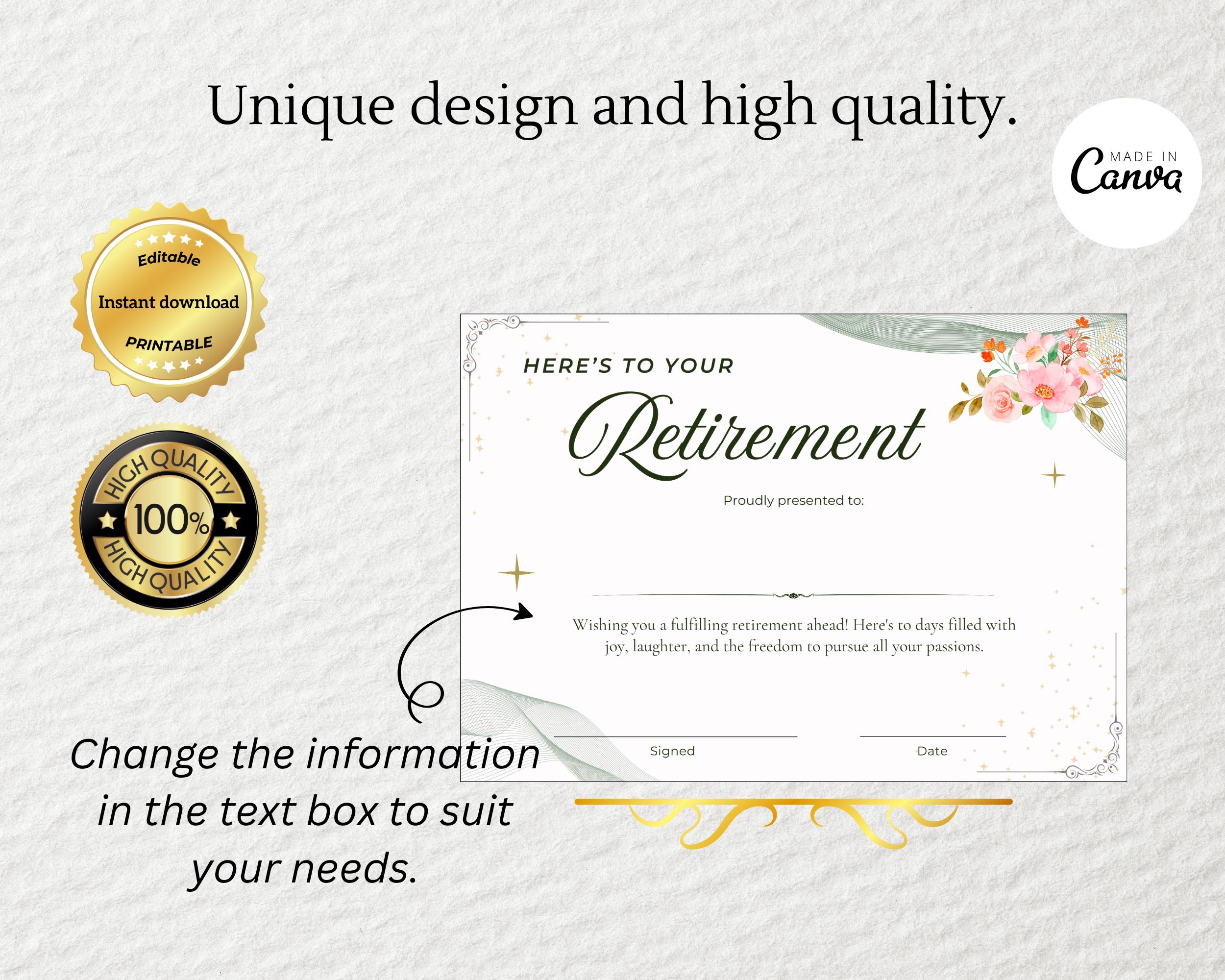 Editable Retirement Certificate Template Printable Keepsake digital editable-retirement-certificate-template-printable-keepsake-digital