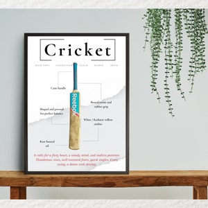 Cricket Bat Print Poster, Perfect For Any Cricket Player or Cricket Fan. Instant Download, High Quality, Sport Wall Decor.