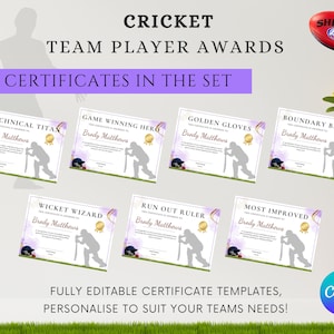 Cricket Team Certificate Template, Cricket player award, cricket certificates, Instant Download, High Quality Fully Customisable.