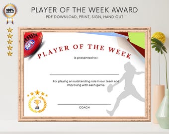 AFLW Player of the Week Award Certificate (PDF)