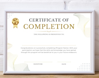 Certificado de finalización: descarga instantánea, alta calidad, totalmente personalizable: reconocimiento a alguien especial.