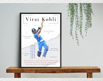 Póster imprimible de Virat Kohli - Descarga instantánea en PDF, alta calidad, ideal para jóvenes campeones del cricket, jugador de cricket indio.