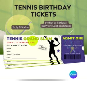 Tennis Geburtstagskarten für jedes Tennis Event. Tennis-Themaparty, Sport-Geburtstagsfeier-Ideen. Tennisspielerin. Bearbeitbare Einladung.