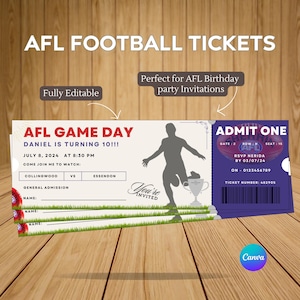 AFL Editable tickets for a birthday party or event. Aussie rules, Australian rules football. Editable AFL event ticket.