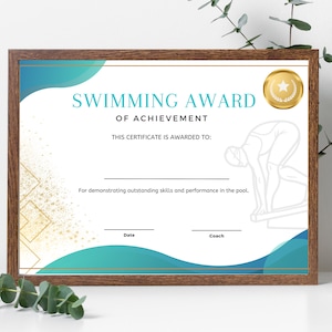 Swim class Certificate Template - Swimming lessons, Learn to swim, Adult swim lessons, Private swim lessons. Instant Download,
