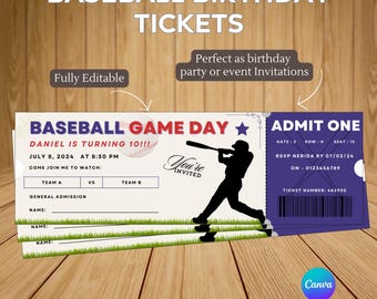 Entradas de cumpleaños con temática de béisbol, adecuadas para cualquier evento de béisbol. Fiesta de béisbol, jugador de béisbol, ideas para fiestas de cumpleaños deportivas.