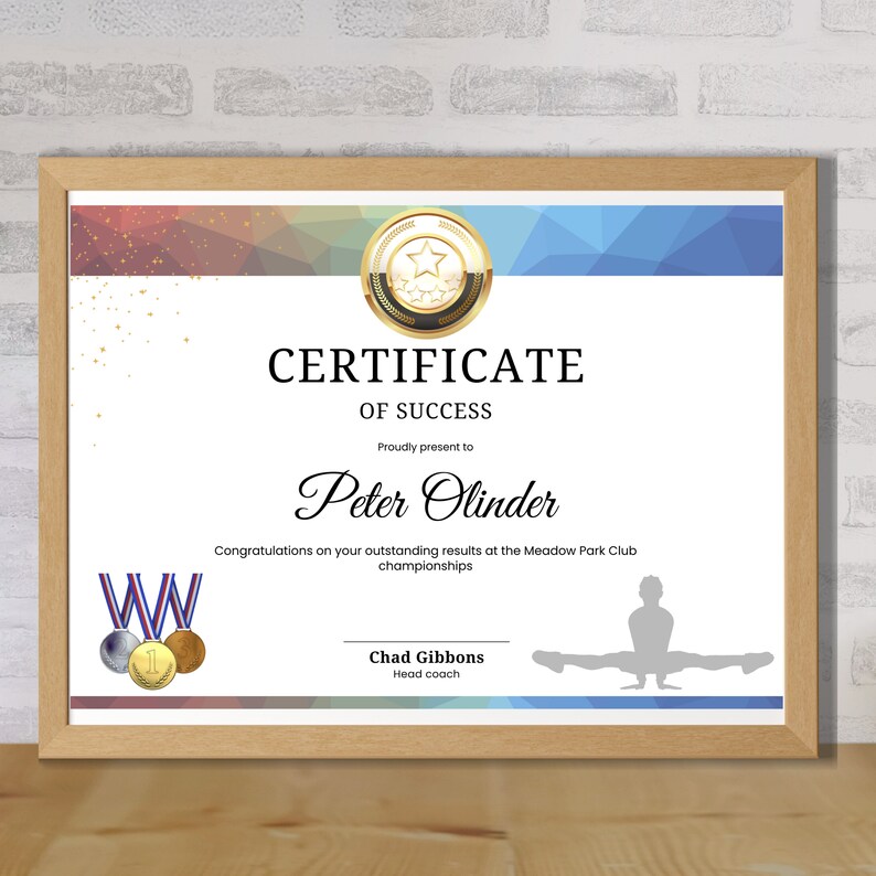 Gymnastics Certificate Template Instant Download High Etsy
