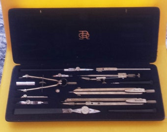 Vintage Drafting Set, Vintage Compasses, Original RICHTER KOPERNIKUS VII Drafting Set from 14 pieces ,,German Compasses, German drafting set