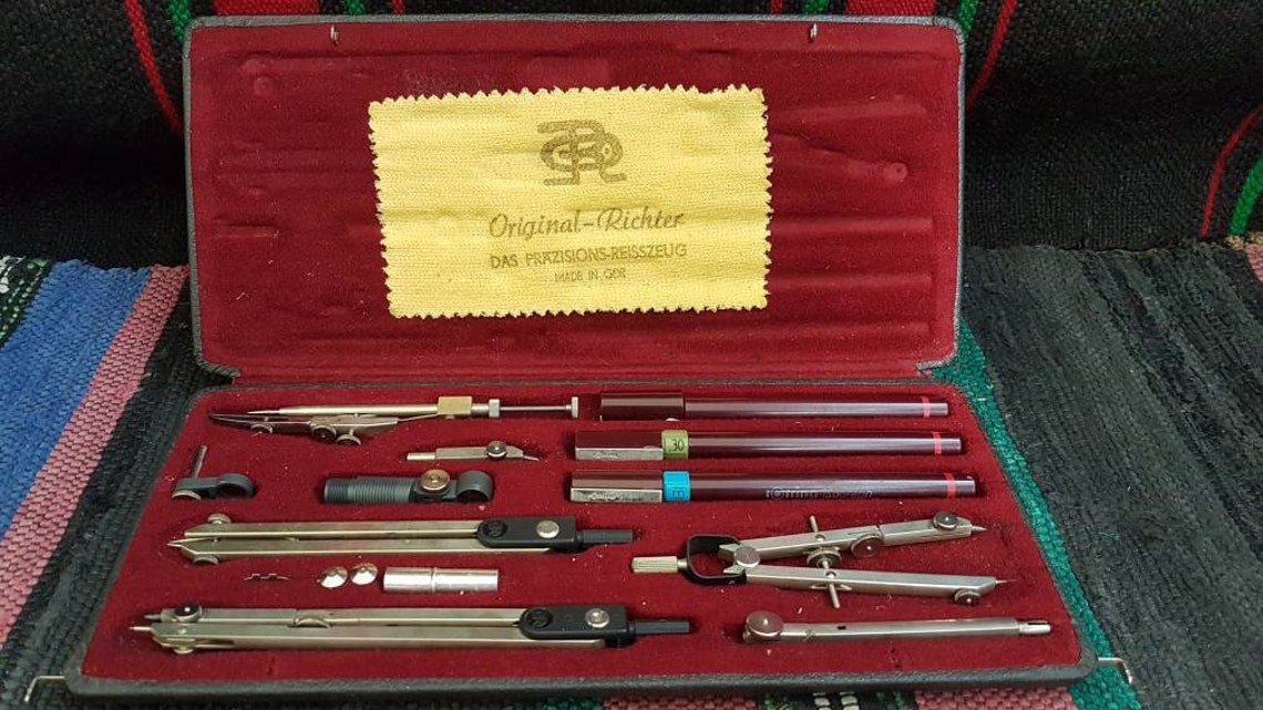Vintage Drafting Set Vintage Compasses Original Richter Old Etsy