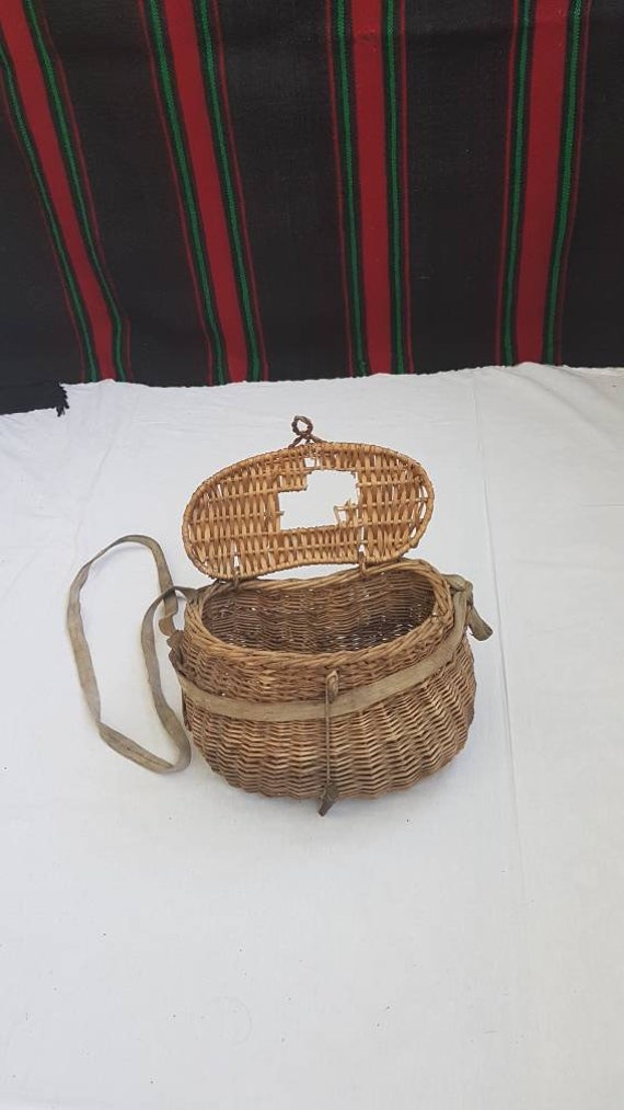 Vintage wicker basket, old fish basket, fish wicke