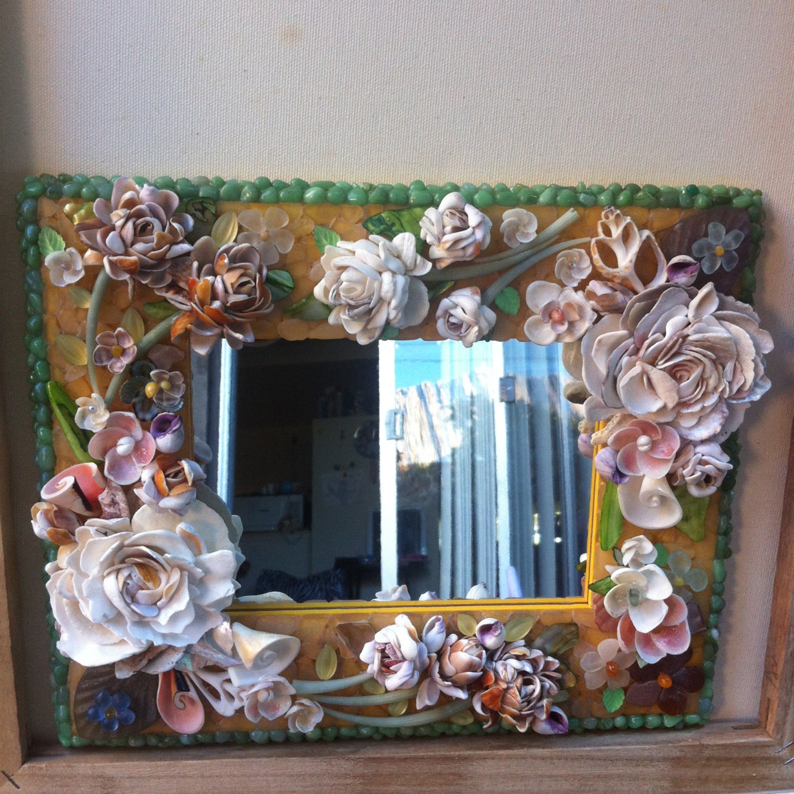 Picture of Unique 9 X 11 Inches Sea Glass Mirror Small With Natural Seashell ...