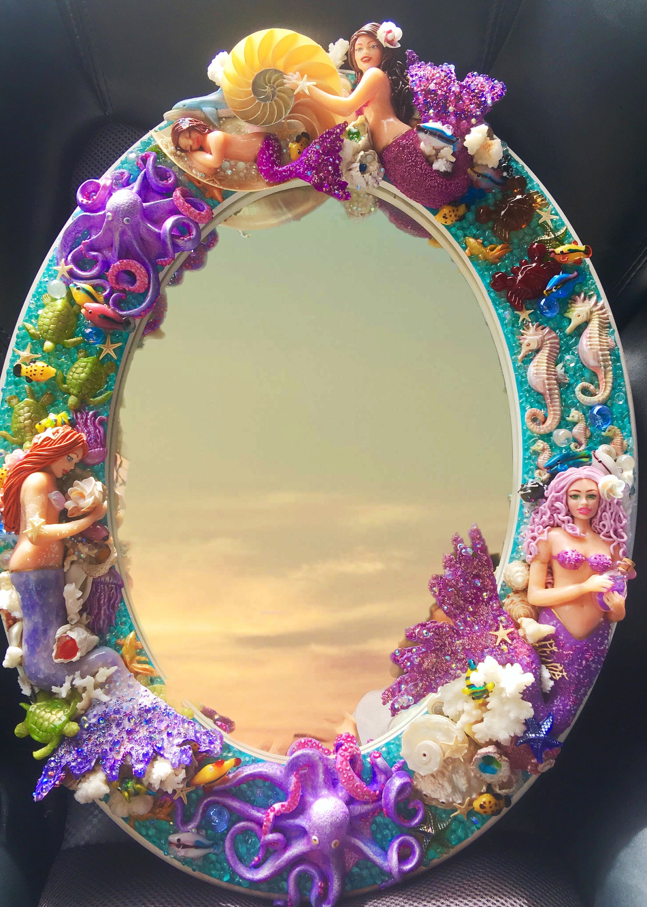 Sold Out.request a Custom Made Mirror With Polymer Clay Mermaids
