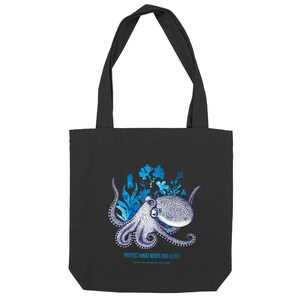 Heavy totebag - coconut Octopus - organic, unisex, Protect What Keeps You Alive - 80percent recycled cotton 20percent recycled polyester