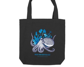 Heavy totebag - coconut Octopus - organic, unisex, Protect What Keeps You Alive - 80percent recycled cotton 20percent recycled polyester