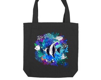 Heavy totebag - coral garden - organic, unisex, protect what keeps you alive - 80percent recycled cotton 20percent recycled polyester