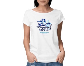 T-shirt - Great White Shark, organic, women, Protect What Keeps You Alive - 100% Organic ring-spun combed cotton Stanley/Stella