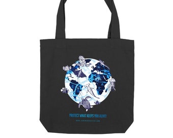 Heavy totebag - World Ocean Day - organic, unisex, Protect What Keeps You Alive - 80percent recycled cotton 20percent recycled polyester
