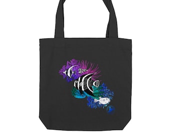 Heavy totebag - Corals - organic, unisex, Protect What Keeps You Alive - 80percent recycled cotton 20percent recycled polyester