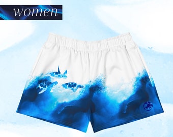 Women’s Recycled Athletic Shorts - All Over Print - Ocean x Art Fusion Collection Sea Turtle Design