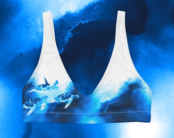 Bikini top - Ocean x Art Fusion Collection by Janina Rossiter - Sea Turtle Design - Recyled padded bikini top