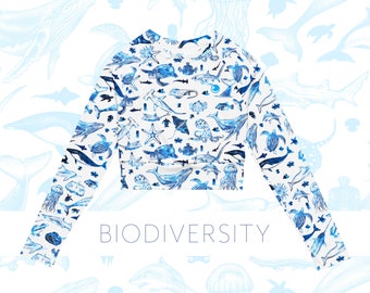 Beach or Gym Crop Top UPF 50+ - recycled polyester - long-sleeve - All Over Print - Biodiversity COLLECTION