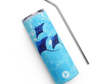Stainless steel tumbler - Summer drink - Beach Cup - Ocean x Art Fusion Collection Manta Ray Design