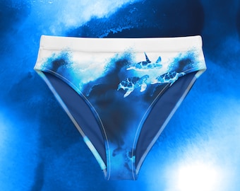 bikini bottom - Ocean x Art Fusion Collection by Janina Rossiter - Sea Turtle Design - Recycled high-waisted bikini bottom