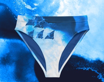 Bikini bottom - Ocean x Art Fusion Collection by Janina Rossiter - Eagle  Ray Design - Recycled high-waisted bikini bottom
