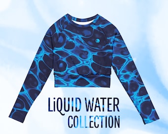 Beach or Gym Crop Top UPF 50+ - recycled polyester - long-sleeve - All Over Print - LiQUID WATER COLLECTION