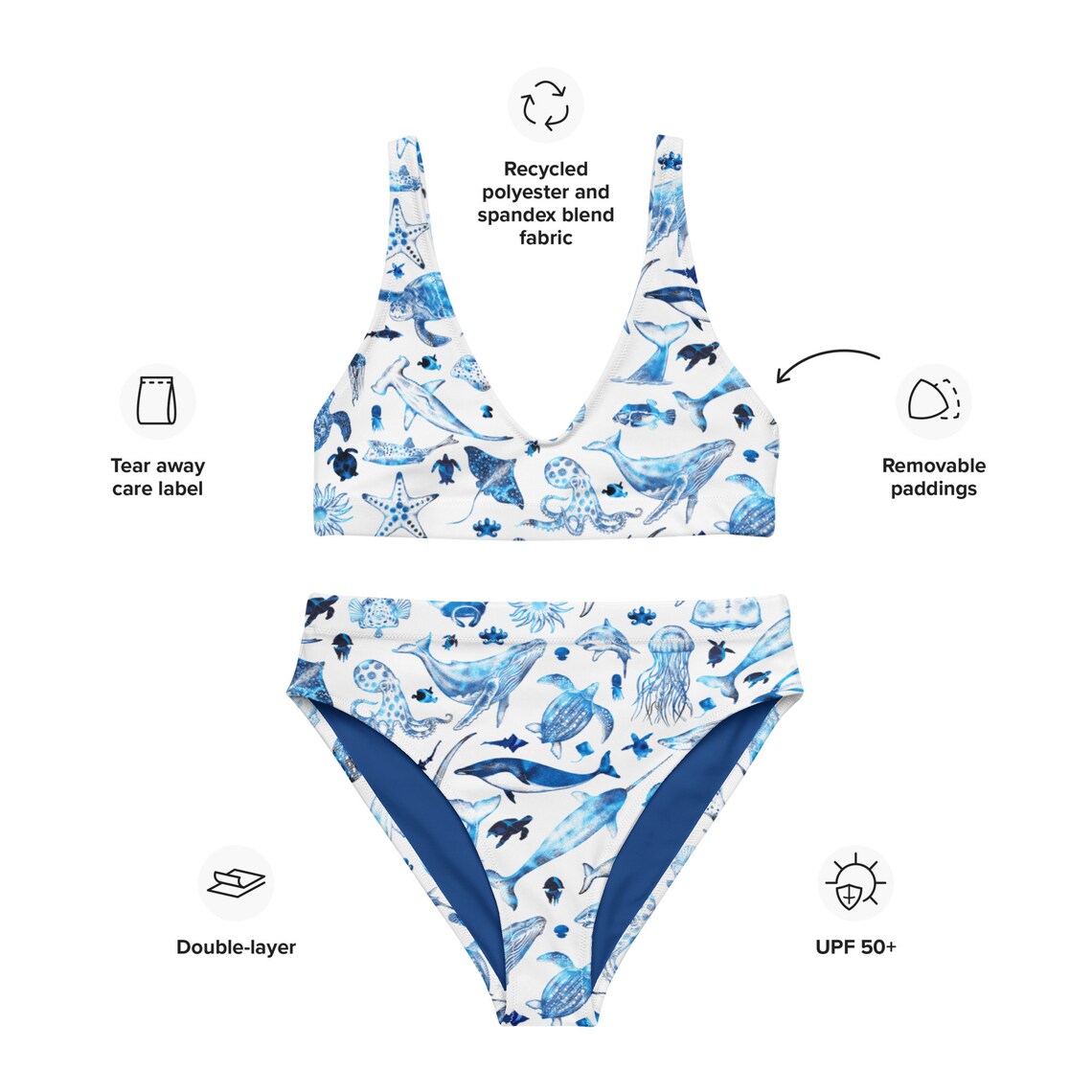 Blue Dots - Sustainably Made Recycled High-Waisted Bikini main image 1