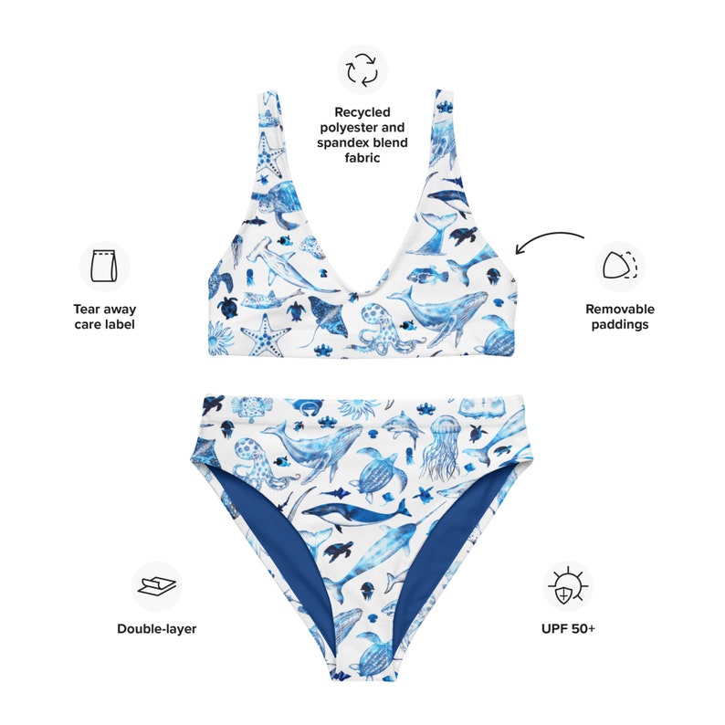 Grey Floral - Sustainably Made Recycled High-Waisted Bikini