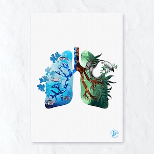 Limited Edition Fine Art Print- A3 - Breath of Life - Blue and Green Lung, illustrated print, art print, signed numbered, ocean art