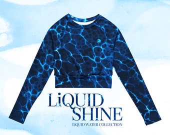 Beach or Gym Crop Top UPF 50+ - recycled polyester -  long-sleeve - All Over Print - LiQUID Shine - LiQUID WATER COLLECTION