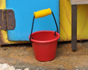 Miniature Dollhouse FAIRY GARDEN Accessories ~ Red Metal Pail with Seashells