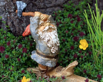 Garden Gnome Chopping Wood for Miniature Garden, Fairy Garden