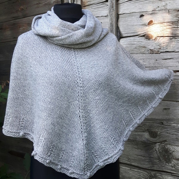 Hand knitted gray poncho, women's poncho, cozy knit wrap, knitted shawl, hand knit cape,hand knit capelet, modern clothing