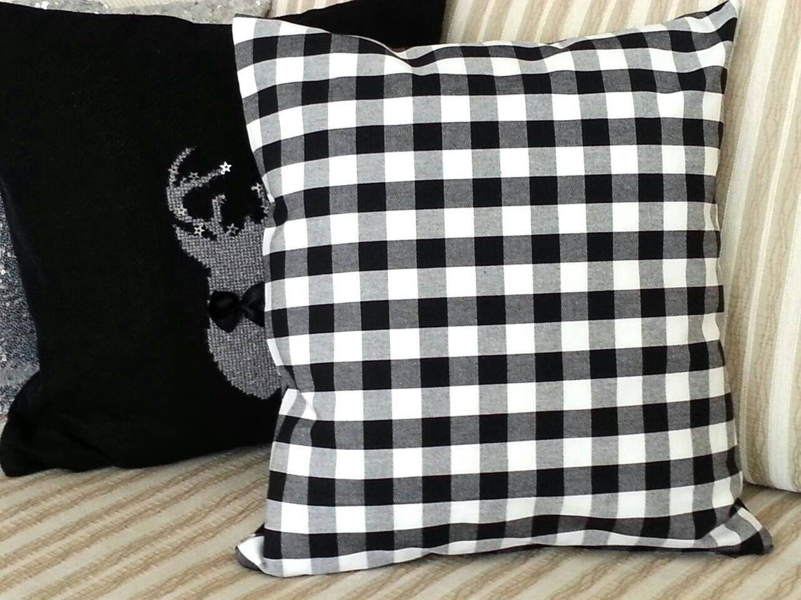 Black and White Gingham Pillow Etsy