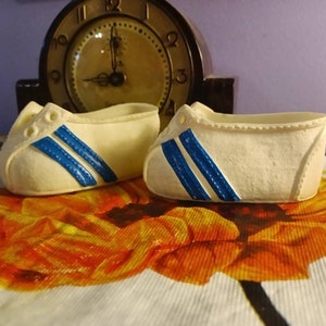 Free Shipping USA Vintage Cabbage Patch Doll White Shoes with Blue Accent, 1980 Doll Shows, Cabbage Patch Running Shoes