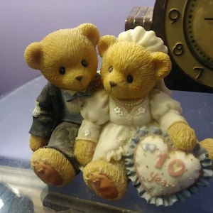 Free Shipping USA Cherished Teddy 10 Year Anniversary Wedding Couple &quot;A Decade of Teddy Bear Love&quot;, Anniversary Gift 10, Bear Gift, Wed Bear