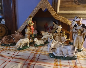 Free Shipping USA Vintage Made in Japan Nativity with Manager and Nativity Animals, High Gloss Mid-century Modern Large Nativity Set