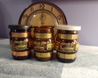 Free Shipping USA Vintage Brown Glass Salt and Pepper Shaker and Toothpick Holder Atlantic City Souvenir