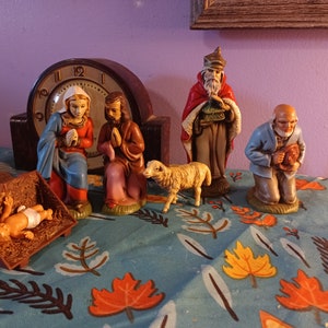 Free Shipping USA Vintage German Nativity Mary Joseph Jesus 3 Wise Men Christmas, Mid-Century Made in Germany Nativity,MCM Nativity Sheep