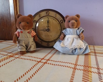 Free Shipping USA 1985 Initial Sylvania Family Calico Critters Timbertop Family Brown Bear Mom and Dad Made by Tomy Made in Taiwan,Darkbrown