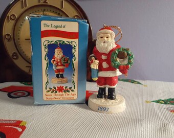 Free Shipping USA Russ and Berrie Christmas Ornament Santa 1897, Santa Holding Wreath, Santa Through the Ages, The Ledgend of Saint Nicholas