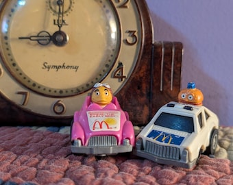 Free Shipping US Vintage 2 McDonald's Toy Pull Back Cars, Birdie the Early Bird Fast Macs Friction Car 1985 Officer Big Mac Pull Car Happy